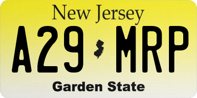 NJ license plate A29MRP