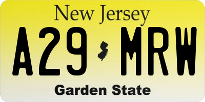 NJ license plate A29MRW