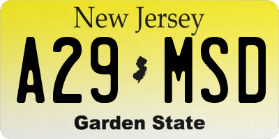 NJ license plate A29MSD