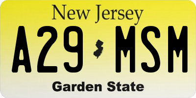NJ license plate A29MSM
