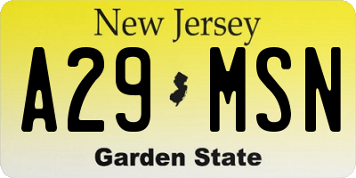 NJ license plate A29MSN