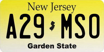 NJ license plate A29MSO