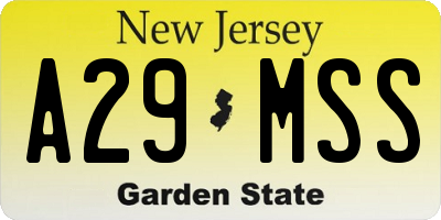 NJ license plate A29MSS