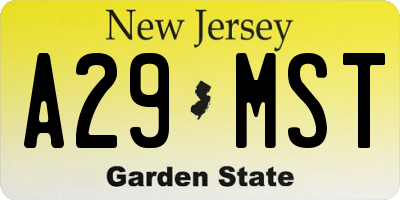 NJ license plate A29MST