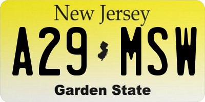 NJ license plate A29MSW