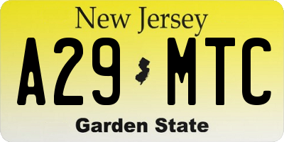 NJ license plate A29MTC