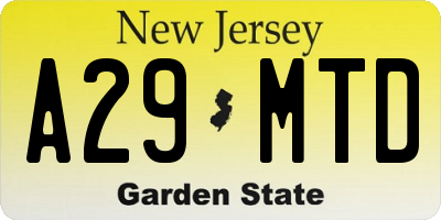 NJ license plate A29MTD