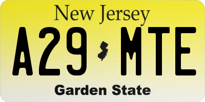 NJ license plate A29MTE