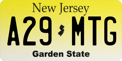 NJ license plate A29MTG