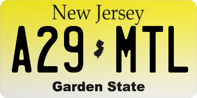 NJ license plate A29MTL