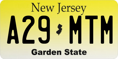 NJ license plate A29MTM