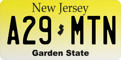 NJ license plate A29MTN
