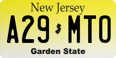 NJ license plate A29MTO