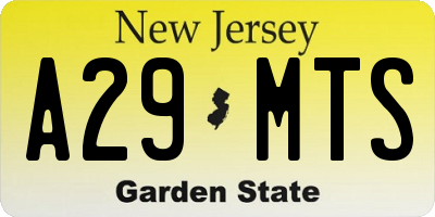 NJ license plate A29MTS