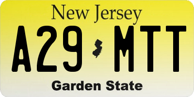NJ license plate A29MTT