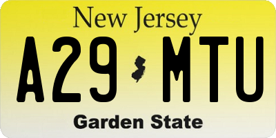 NJ license plate A29MTU