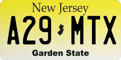 NJ license plate A29MTX