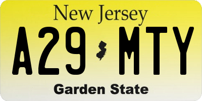 NJ license plate A29MTY