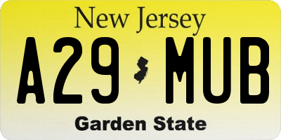 NJ license plate A29MUB