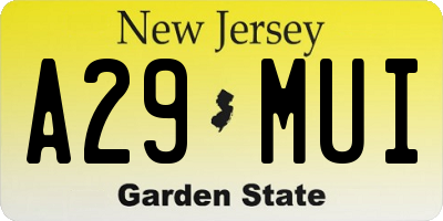 NJ license plate A29MUI