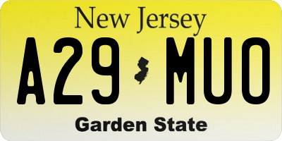 NJ license plate A29MUO