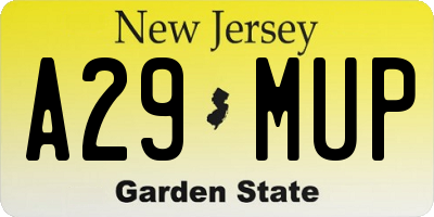 NJ license plate A29MUP