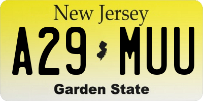 NJ license plate A29MUU