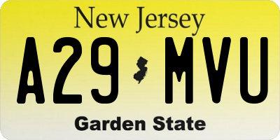 NJ license plate A29MVU