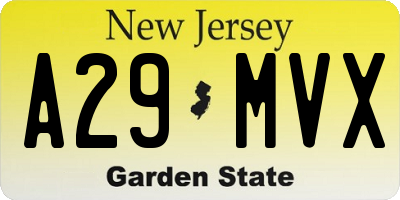 NJ license plate A29MVX