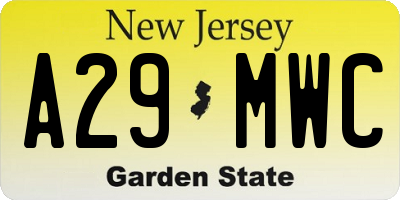 NJ license plate A29MWC
