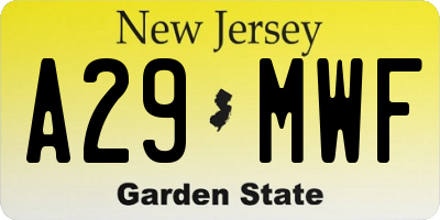 NJ license plate A29MWF