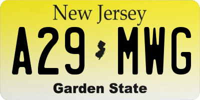 NJ license plate A29MWG