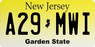 NJ license plate A29MWI