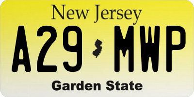 NJ license plate A29MWP