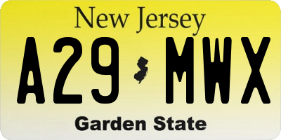 NJ license plate A29MWX