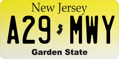 NJ license plate A29MWY