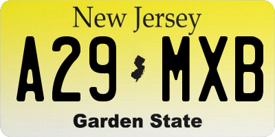 NJ license plate A29MXB