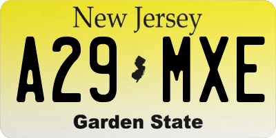 NJ license plate A29MXE