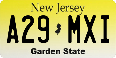 NJ license plate A29MXI