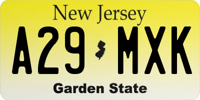NJ license plate A29MXK