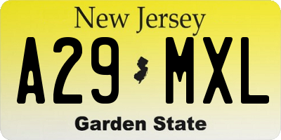 NJ license plate A29MXL