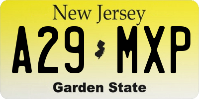 NJ license plate A29MXP