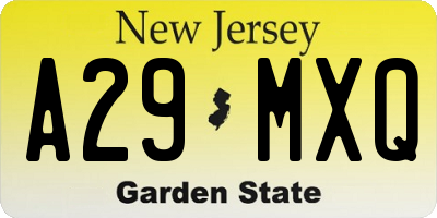 NJ license plate A29MXQ
