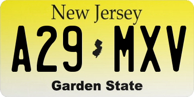 NJ license plate A29MXV