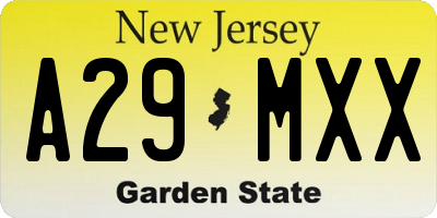 NJ license plate A29MXX