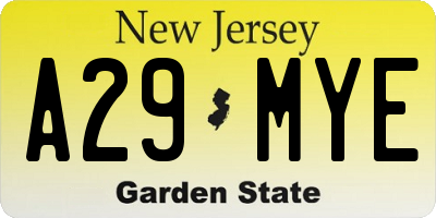NJ license plate A29MYE