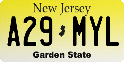 NJ license plate A29MYL