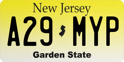 NJ license plate A29MYP