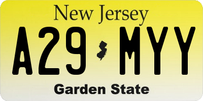 NJ license plate A29MYY