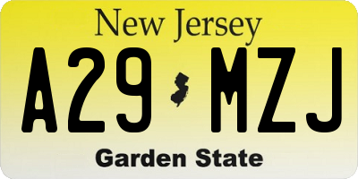 NJ license plate A29MZJ